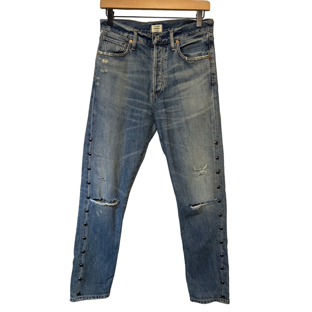 Citizens of Humanity Liya High Rise Studded Jeans Distressed Blue Denim‎ Women